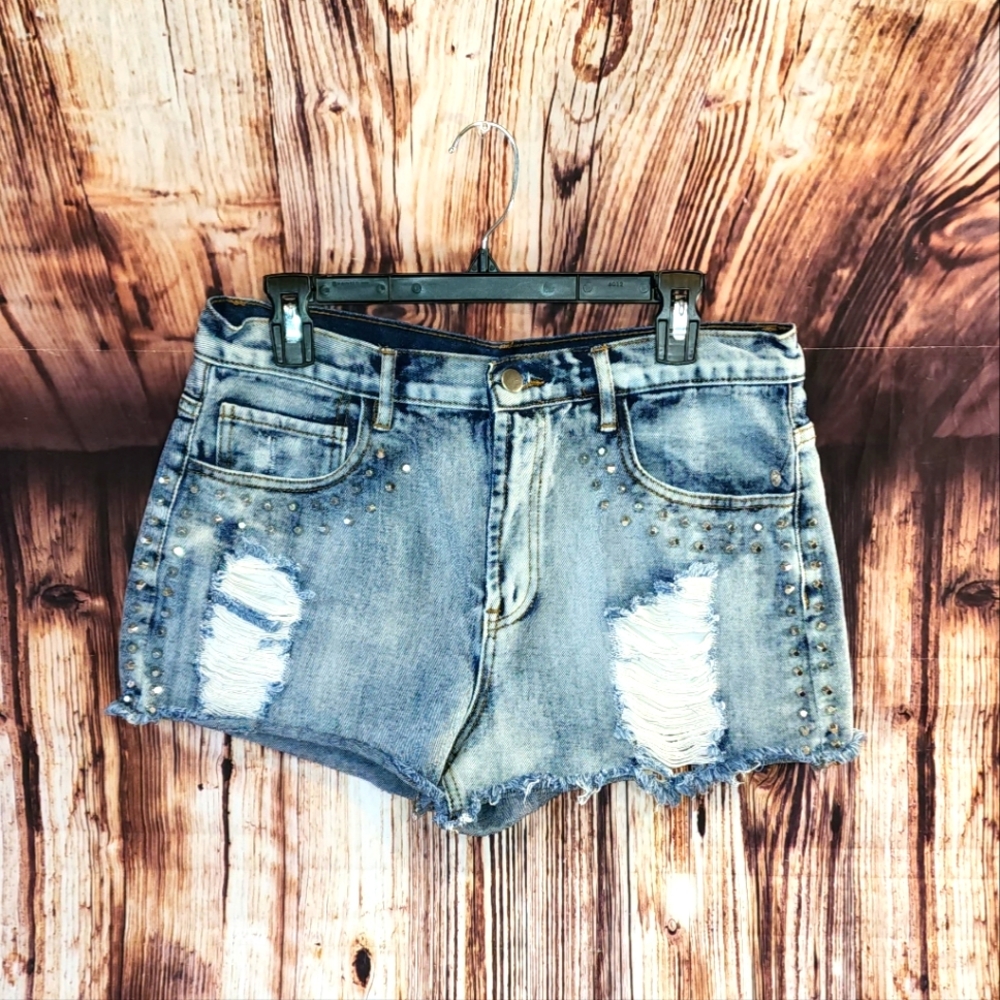 Studded Denim Shorts From Forever 21